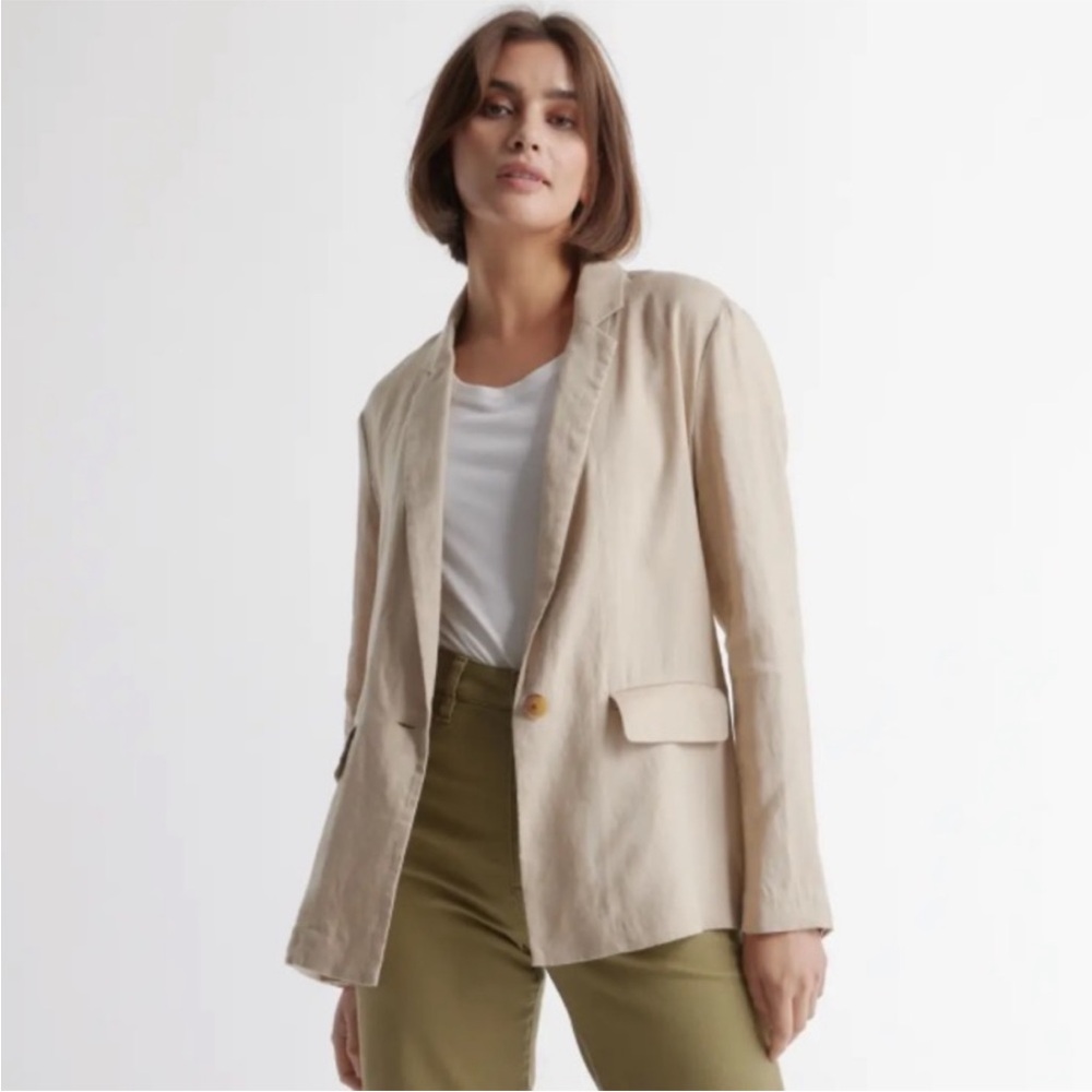 Quince Beige Single-Button Linen Blazer